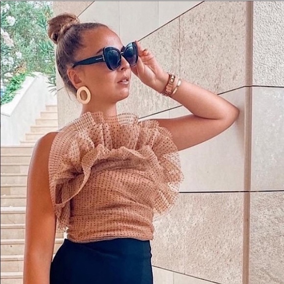 NEW ZARA TULLE POLKA DOT CROP TOP - Picture 2 of 9